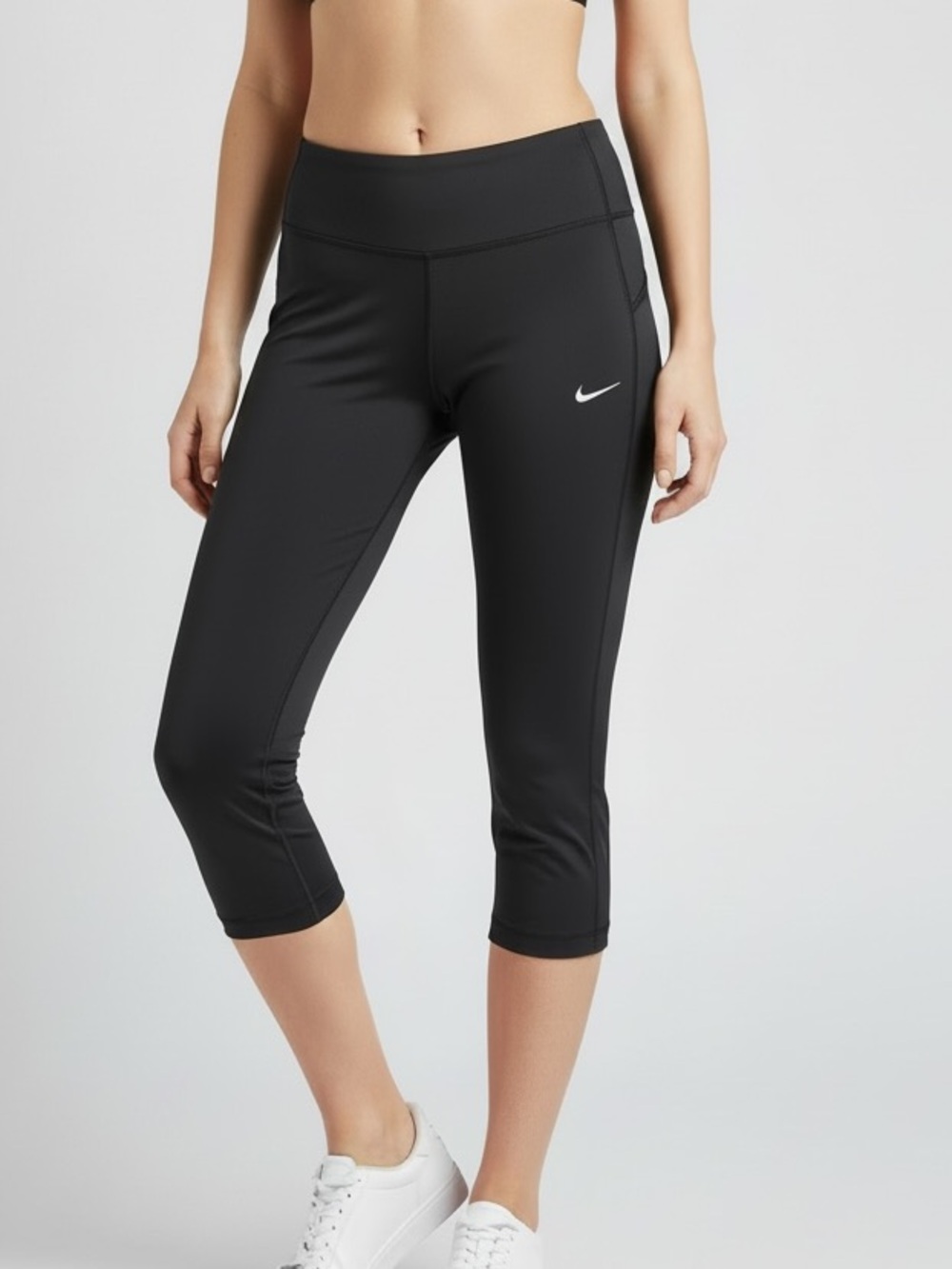 Nike Black Cropped Athletic Leggings with White Swoosh